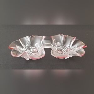 MIKASA Rosella Frosted Pink Crystal Glass Relish Dish / VINTAGE